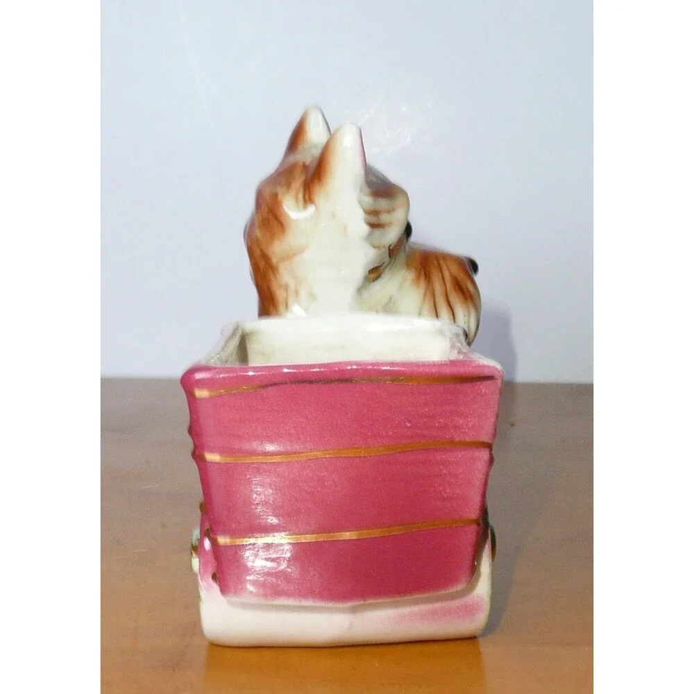 VTG MCM Scottie Terrier Dog Planter Vintage Royal Copley Wagon Cart Gold Trim